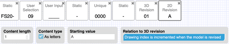 Options for the 2D revision design numbering segment