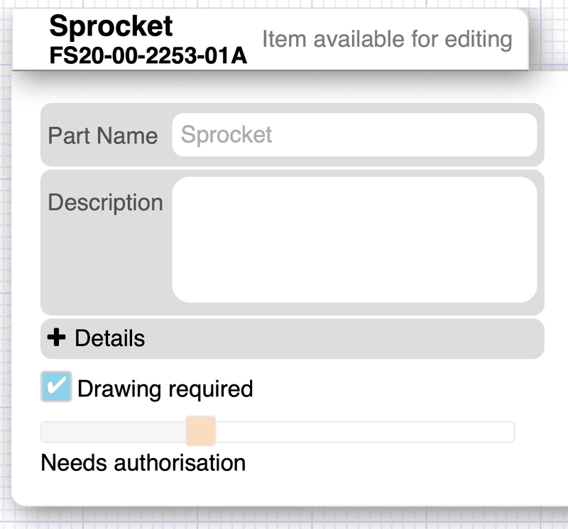 A Design item that needs authorisation