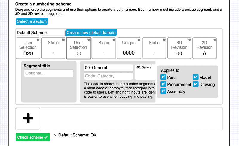 Design part numbering quick setup