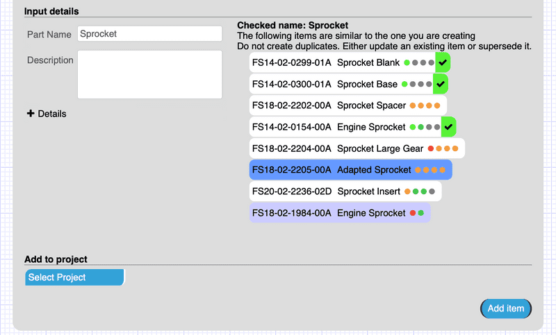 Second section of dialogue to create a Design item