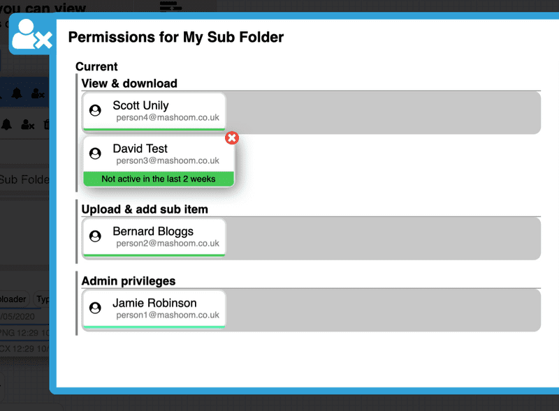 The current permissions of an Item