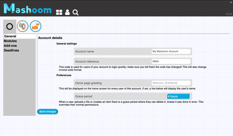 A screenshot of the accounts settings page