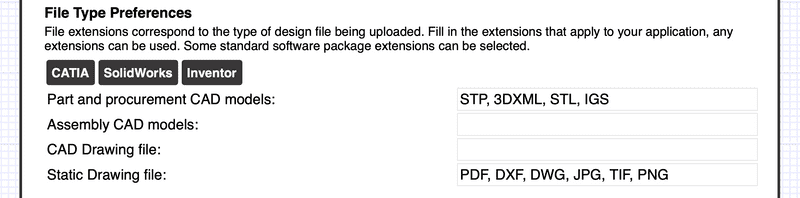 File type options for Design module