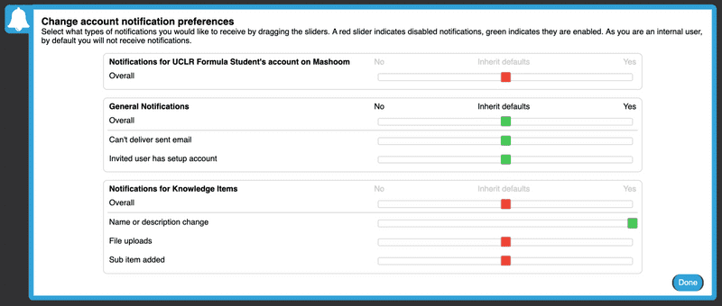 User notification settings