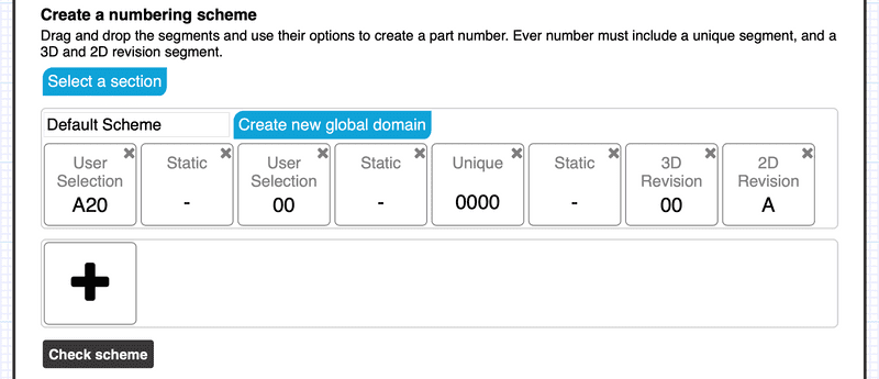 Design part numbering default setup